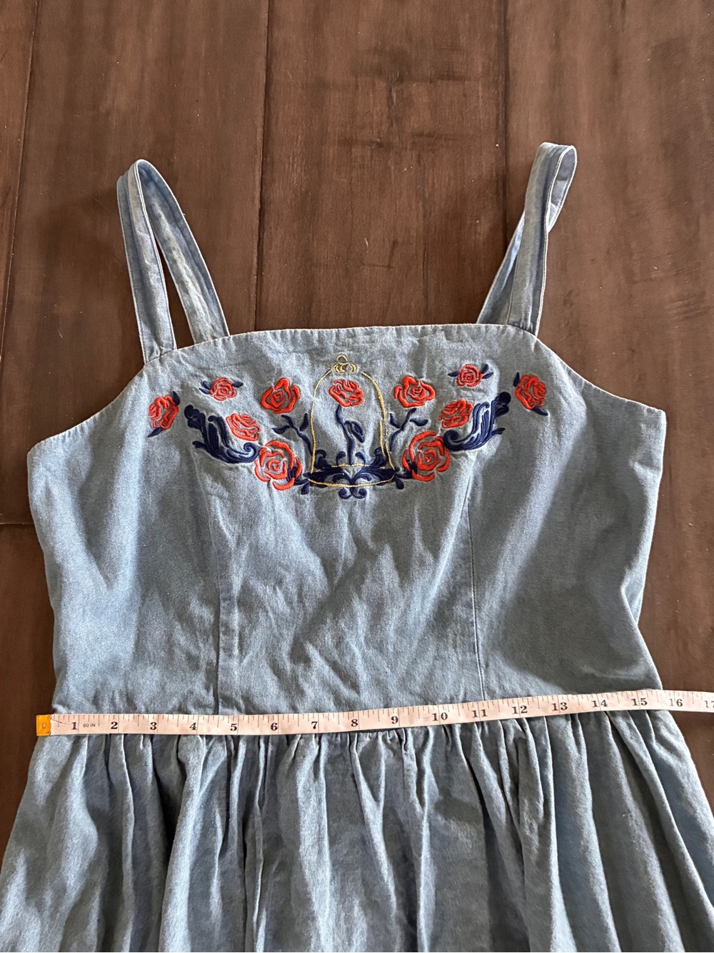 Disney Belle Beauty and The Beast Enchanted Rose Denim Sundress- Size Large - Picture 12 of 16
